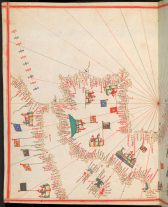 Portolánový atlas Jaume Olivese, 1563, výřez jednoho z listů (Španělsko a Portugalsko)